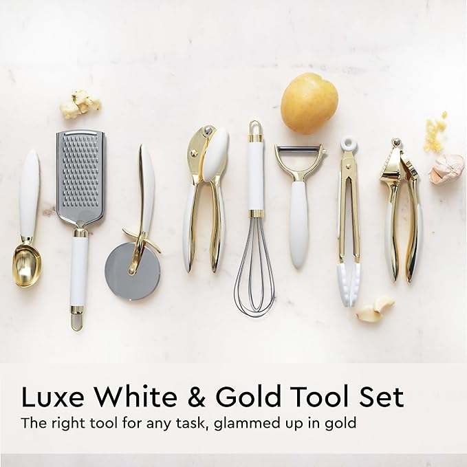 White and Gold Kitchen Utensils Set - 23-Piece Gold Kitchen Accessories Include Measuring Cups and Spoons Set, Silicone Utensils, and Utensil Holder for Baking, Cooking, and Stylish Kitchen Decor-Ruum Studio Home