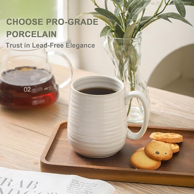 Hasense Coffee Mugs Set of 6, Ceramic Coffee Cups with Handle for Home Office, 12 Ounce Tea Cup for Coffee, Latte, Hot Cocoa, Dishwasher and Microwave Safe, Clay-Infused White-Ruum Studio Home