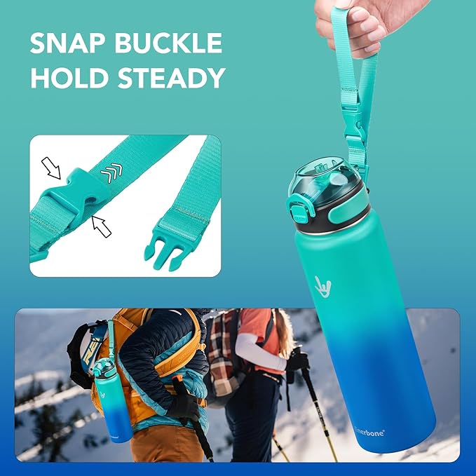 Enerbone 32 oz Insulated Water Bottle, Stainless Steel Bottle with Carrying Strap, Double-Wall Vacuum Insulation Design, Leakproof Sports Bottle with Straw, Keep Drinks Cold or Hot for Hours-Ruum Studio Home