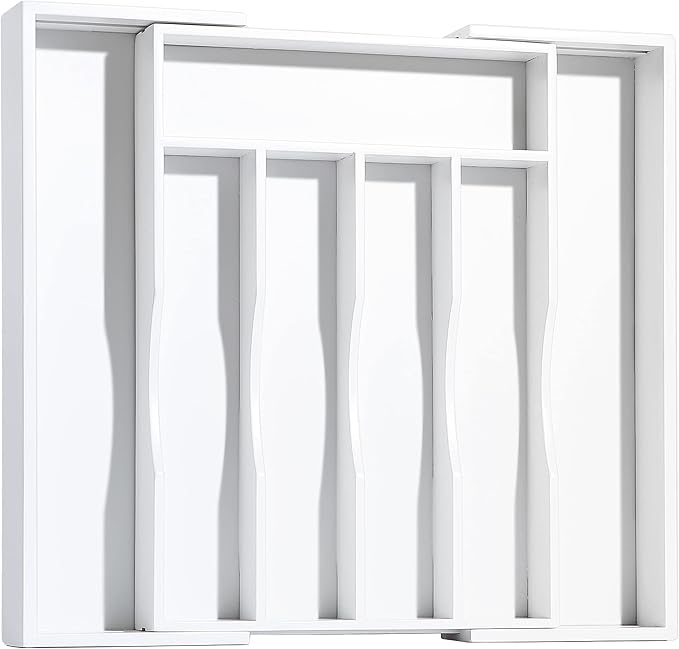 Bellsal White Silverware Organizer Kitchen Drawer Organizer Expandable Bamboo Utensil Holder Cutlery Tray for Kitchen Utensil and Flatware Bedroom Office-Ruum Studio Home