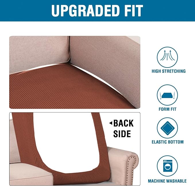 H.VERSAILTEX Super Stretch Individual Chaise Cover Sectional Couch Covers for L Shaped Sofa Both Left/Right Featuring Thick Jacquard Textured Twill Fabric (1 Piece Chaise Cover, Rust)-Ruum Studio Home
