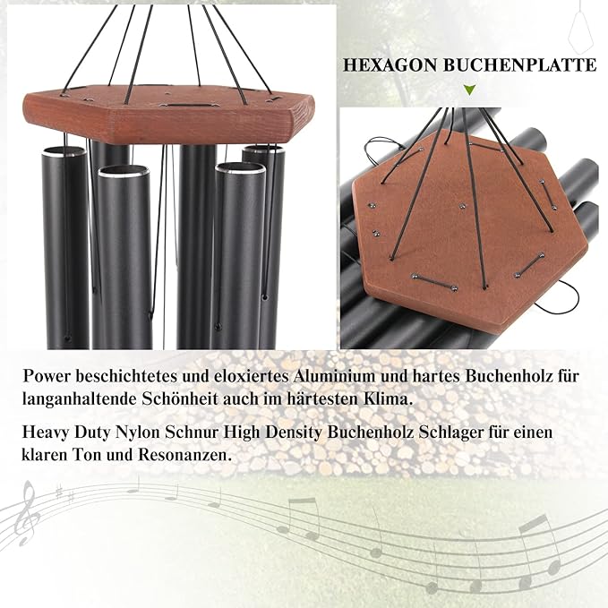 Wind Chimes for Outside Large Deep Tone, 44 Inch Black Memorial Windchimes, Outdoor Wind Chimes Gifts for Housewarming, Mother's Day, Christmas, Patio Garden Yard Decoration-Ruum Studio Home