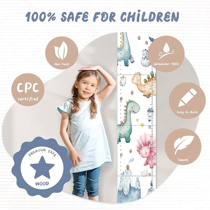 Personalized Name Growth Chart for Kids, Watercolor Dinosaur Height Measurement Chart for Children's Growth, Suitable for Both Boys and Girls, Removable and Easy to Store, Lightweight-Ruum Studio Home