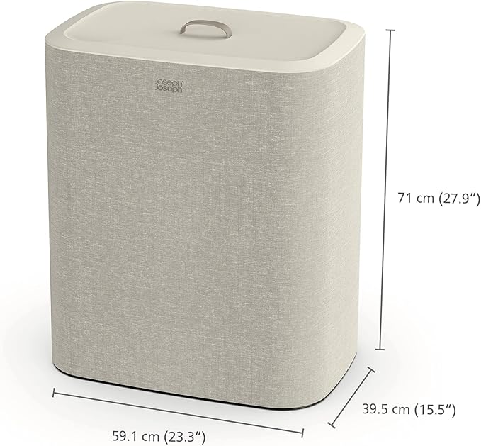 Joseph Joseph Tota Trio 90 liter/23.8 gallon Laundry Hamper Separation Basket with lid, 3 Removable Washing Bags with Handles- Ecru-Ruum Studio Home