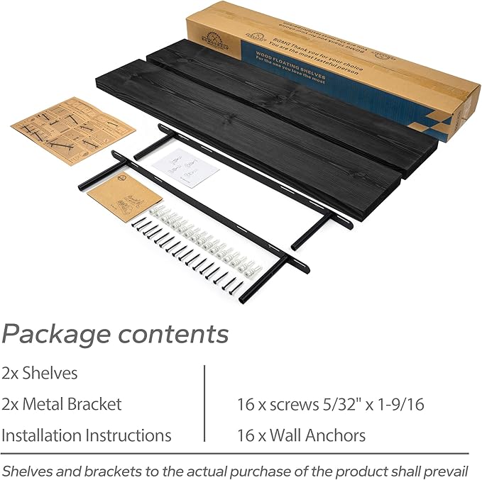 BGMG Wood Floating Shelves for Wall 30 inch Set of 2,Black Floating Shelves,Solid Wood Wall Mount Shelves for Bathroom Living Room Bedroom Kitchen Farmhouse -30x 6.7 x1.25 inch-Ruum Studio Home