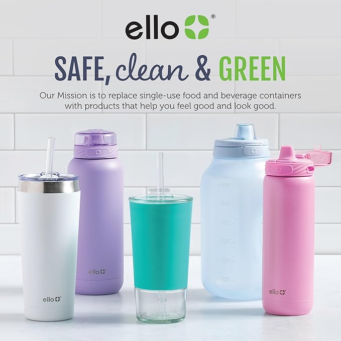 Ello Cooper 22oz Stainless Steel Water Bottle with 2 Lids Chug and Straw | Leak Proof Double Walled and Vacuum Insulated | Fits Car Cupholder | Built in Carry Loop | Dishwasher Safe | Gray