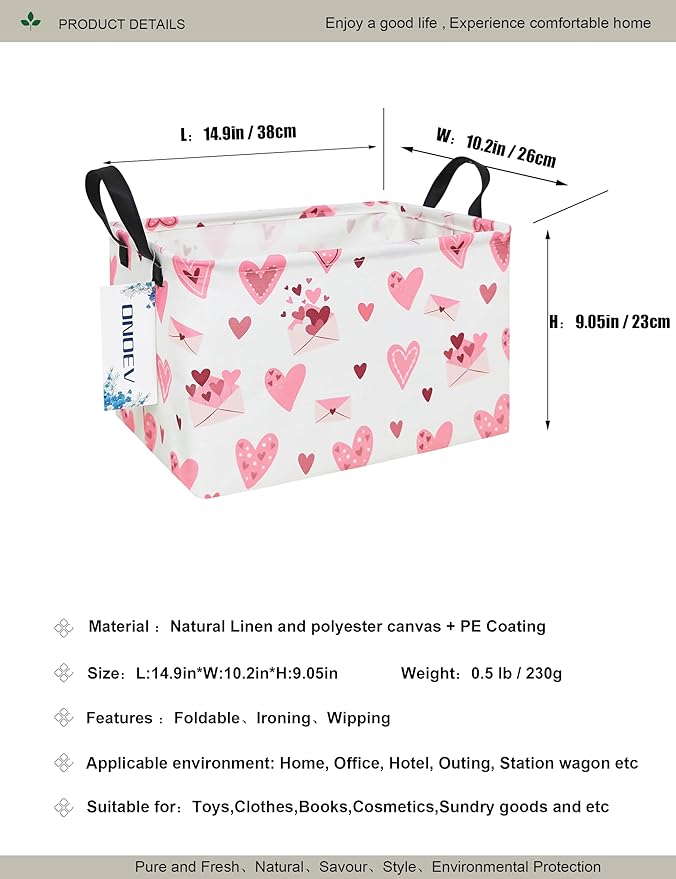 Rectangular Folding Laundry Basket,waterproof Canvas Basket,gift basket,Suitable for children's room,Office,Clothes,Toys Storage(Pink Love)-Ruum Studio Home