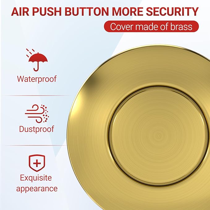 APIELE Garbage Disposal Air Switch Kit, Sink Top Push Button Switch for Food Waste Disposer, UL Listed 3.6" Long On/Off Air Button (Yellow Bronze)-Ruum Studio Home