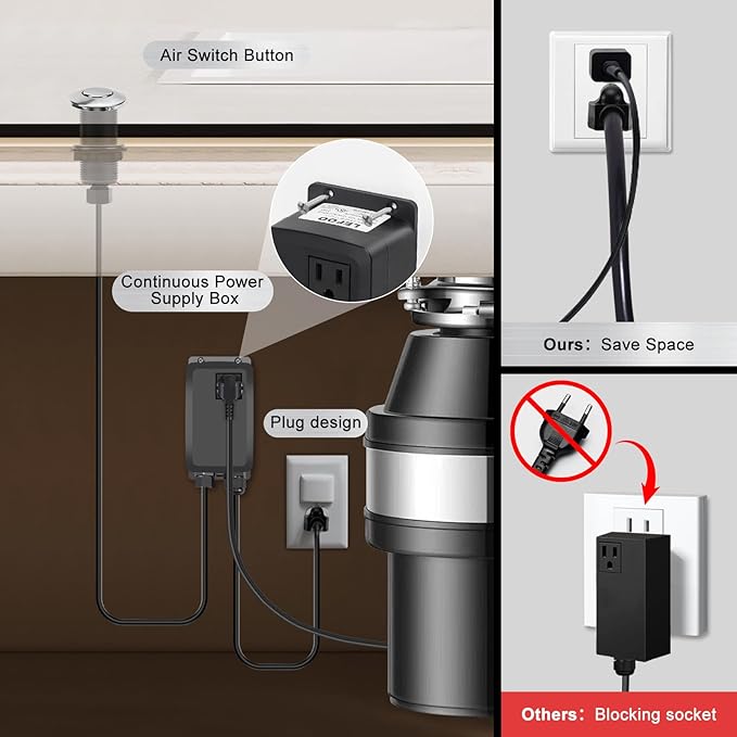 Garbage Disposal Air Switch Kit, Garbage Disposal Button, Sink Top Waste Disposer On/Off Switch, UL Listed Air Switch Compatible with All Garbage Disposals (Chrome Silver)-Ruum Studio Home