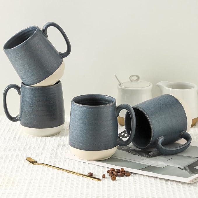 Hasense Coffee Cups Ceramic, Coffee Mugs with Handles Set of 4, 15 oz Tea Cups for Home and Office, Stylish Colorblocking Mugs for Coffee, Tea, Latte, Hot Chocolate, Christmas Cups Gift, Deep Blue-Ruum Studio Home
