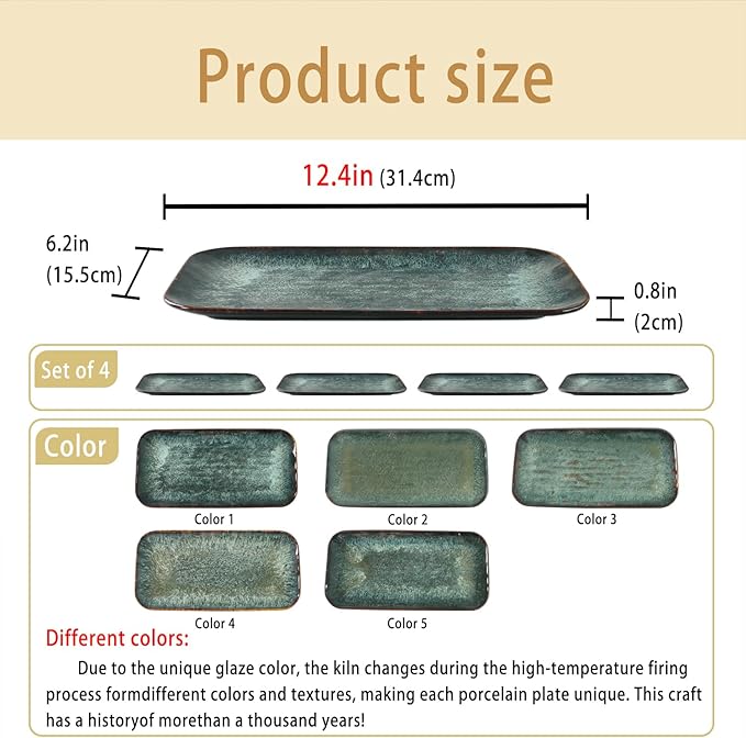 Ceramic Serving Dinner Plate Set, 4-Piece for Main Meals, Tacos, Lunches, Snack, Platters - Microwave and Dishwasher Safe, Scratch Resistant, Kitchen Serving Dinnerware, Black 12.4 Inch-Ruum Studio Home