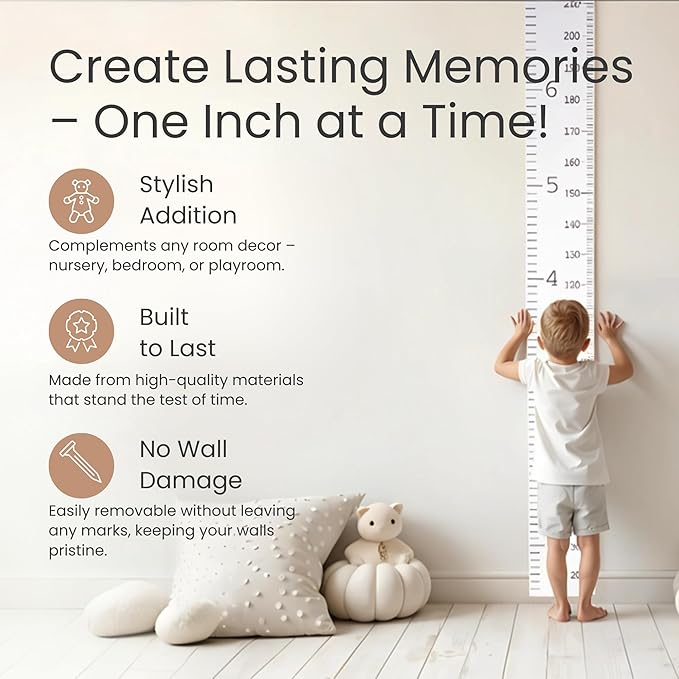 Growth Chart for Wall | Kids Height Chart Canvas Ruler with Wooden Storage Box | Waterproof Measuring Chart | Nursery Decor & Baby Shower Gift-Ruum Studio Home