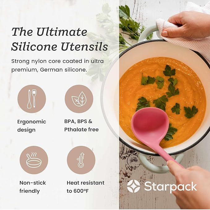 Starpack 'Stir & Serve' Silicone Cooking Utensils Set (5 Pcs) - Kitchen Utensils Set Heat Resistant to 600°F - Kitchen Utensils for Nonstick Cookware - Silicone Utensil Set for Mixing & Cooking-Ruum Studio Home