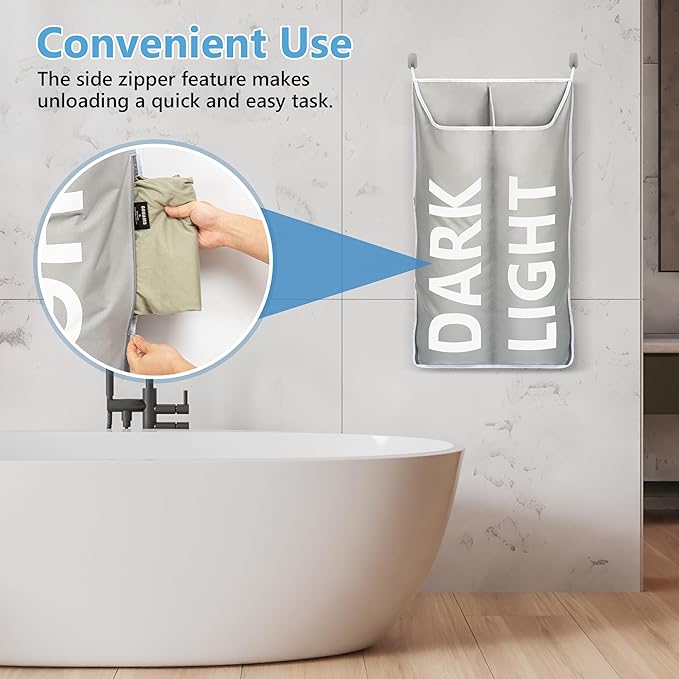 Hanging Laundry Hamper Bag XL 40x22", Space Saving over the Door Storage Bags, Behind the Door Hampers for Dirty Clothes & Wall Mounted Basket for Bathroom, Organizer for Small Room Spaces RV-Ruum Studio Home