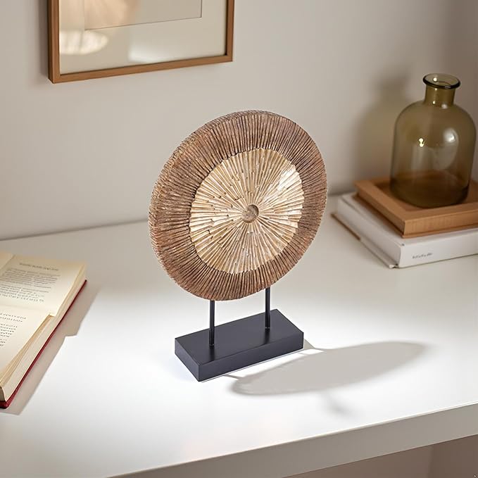 XMGZQ Wood Color Minimalist Round Statue Above Cabinet Decor Kitchen,Modern Decorative Sculpture Home Decorations for Living Room Coffee Table,Shelf Decor Items,Center Pieces Decoration for Table-Ruum Studio Home