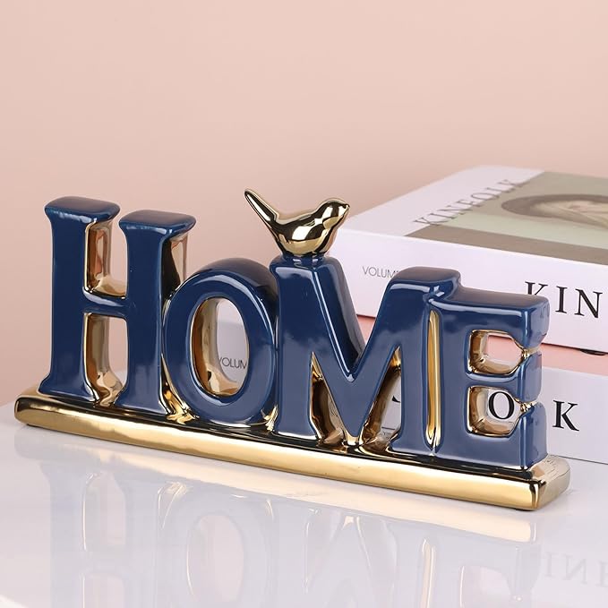 Love Sign Decoration,Blue and Gold Love Signs for Home Decor Statue,Gold Bird Sculpture Personalized Love Decor,Gold Style Figurine Decorative Ornaments for Living Room,Bedroom,Desktop,Cabinets-Ruum Studio Home
