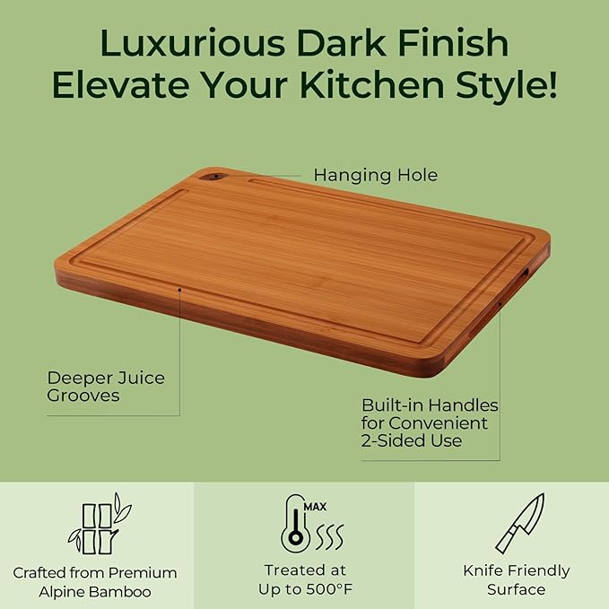 Butcher Block 2-Pcs Carbonized Bamboo Cutting Board Set With Juice Groove For Meal Prep & Cheese Serving - Ideal Kitchen Gift Set of 2 (M+L)-Ruum Studio Home