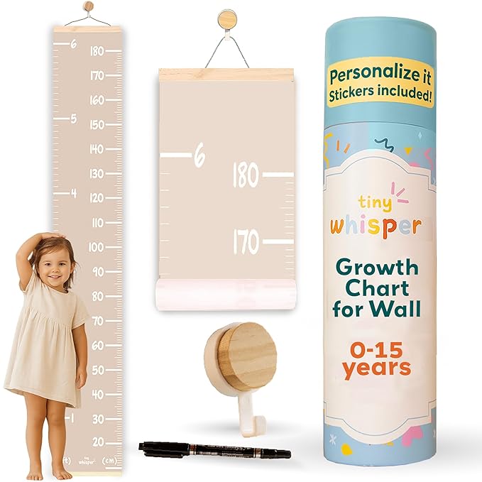 Height Chart for Kids Customizable Kids Height Wall Chart with Stickers, Marker & Hook Hanging Growth Chart Measurement for Wall Easy Installation for Baby Room Nursery and Playroom-Ruum Studio Home