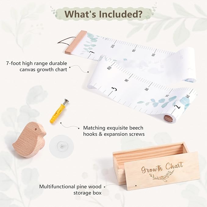 Growth Chart for Wall 7 Ft Height Chart with Keepsake Box & Hook Waterproof Canvas Measure Wall Ruler Removable Neutral Nursery Wall Decor for Baby Kids Toddlers-Ruum Studio Home