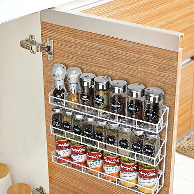 SUFAUY 2 Pack Spice Rack Organizer Wall Mount, 3 Tier Pantry Door Narrow Spice Rack Hanging Metal Shelf for Cupboard, Bathroom Shower Cosmetic, White-Ruum Studio Home