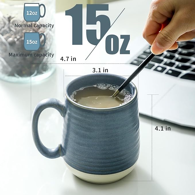 Hasense Coffee Cups, 15 oz Coffee Mugs Ceramic with Handles Set of 6, Tea Cup for Home and Office, Stylish Colorblocking Mug for Coffee, Tea, Latte, Cocoa, Dishwasher Microwave Safe, Deep Blue-Ruum Studio Home