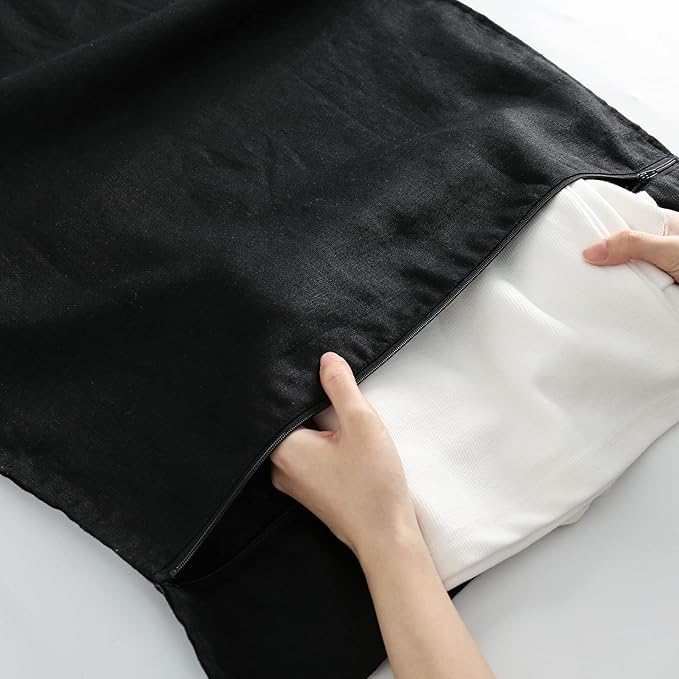 Linen Hanging Laundry Bag, 100% Linen Over The Door Laundry Hamper with Buttons and Zipper, Space Saving Door Hampers for Laundry Dirty Clothes Home Travel, Black-Ruum Studio Home