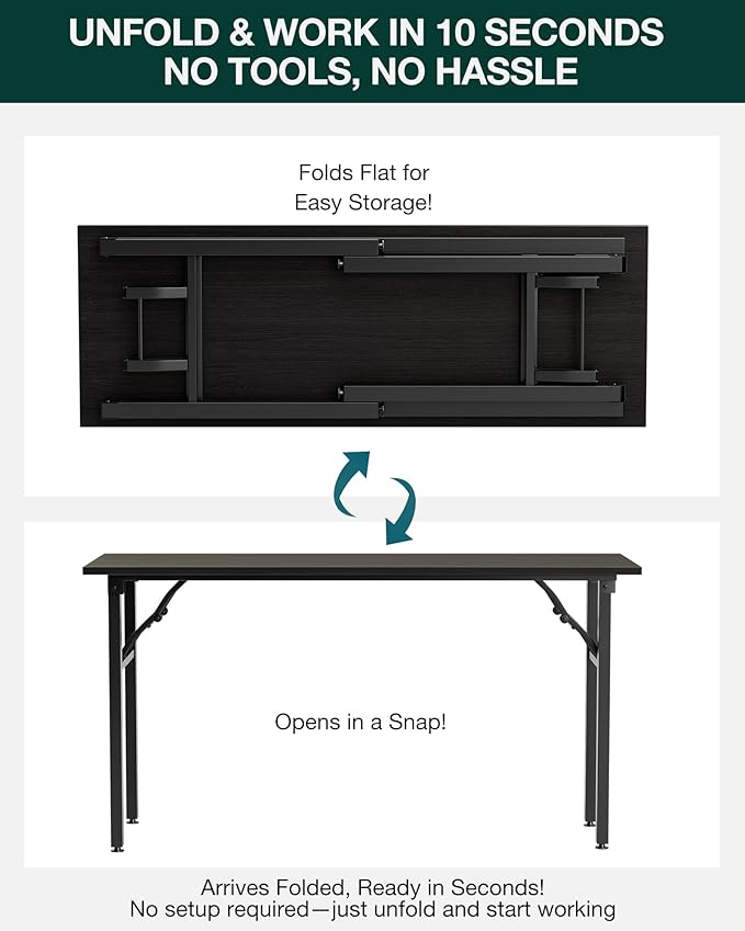 Frylr Small Folding Computer Desk β Portable 55.1 Inch Foldable Laptop Table, Collapsible and Compact for Easy and Fast Setup, Lightweight for Small Spaces, Home Craft and Study Use, Charcoal Wenge