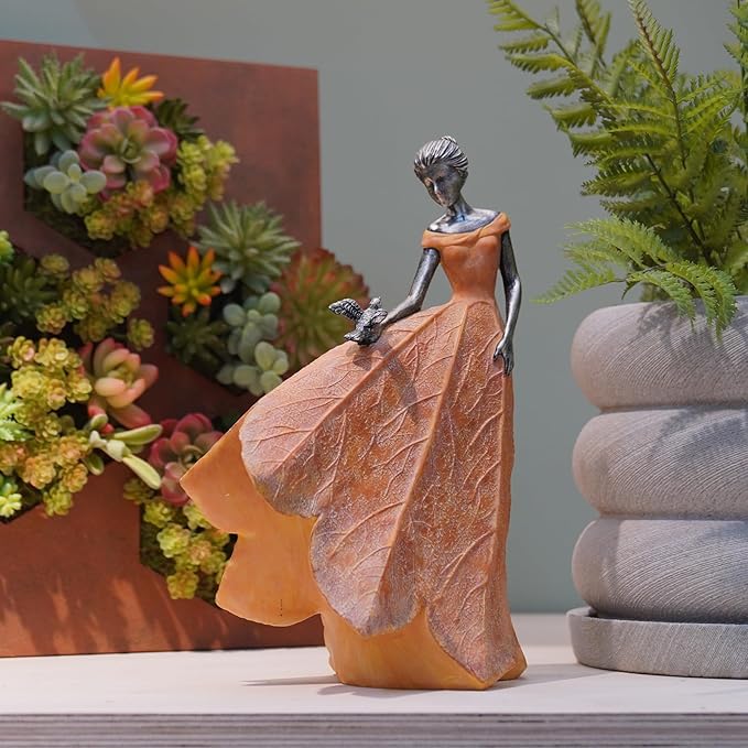 Guichifun Fairy Statue Collection Home Decoration - Orange Leaf Angel Girls Resin Fall Decor for Outside or Inside Rustic Garden Outdoor Yard Decorations Figurines Gift 8.5 x 5.25 x 12 Inch-Ruum Studio Home