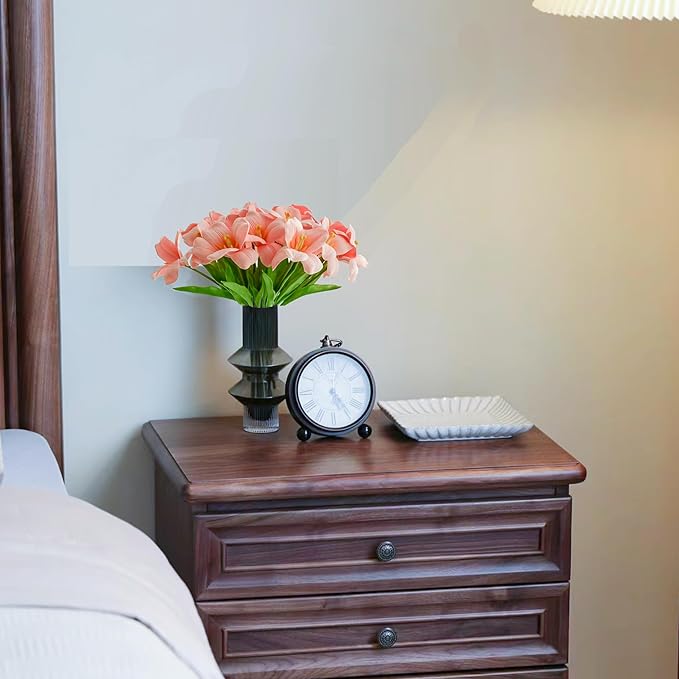 Mandy's Artificial Tulips 12 Stems Pink Fully Bloomed PU Faux Flowers for Wedding Home Decor 13.5 Inch-Ruum Studio Home