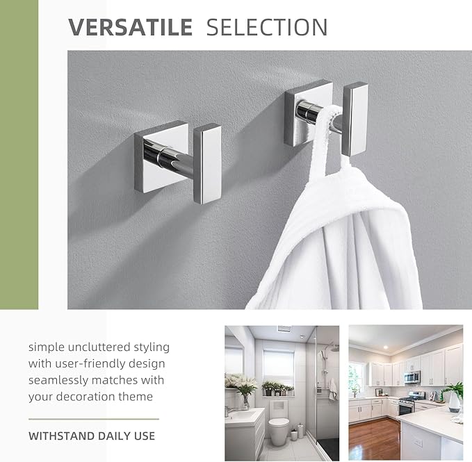 Angle Simple Bath Towel Hook 2 Pack, Stainless Steel Square Robe Coat Holder for Wall, Bathroom Kitchen Garage Wall Hook for Hanging Tools, Polished Chrome-Ruum Studio Home