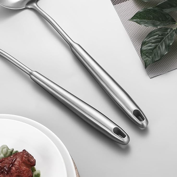 304 Stainless Steel Cooking Utensils,6 Pcs Kitchen Cooking Utensils Set with Spatula, Solid Spoon, Ladle, Skimmer, Spaghetti Spoon,Dishwasher Safe-Ruum Studio Home