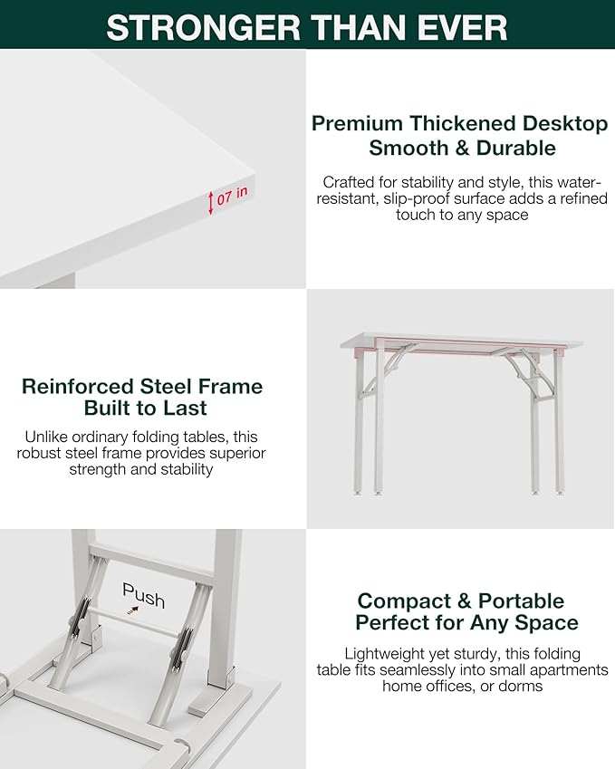 Frylr Small Folding Computer Desk β Portable 55.1 Inch Foldable Laptop Table, Collapsible and Compact for Easy Storage and Fast Setup, Lightweight for Small Spaces, Craft and Study Use, White