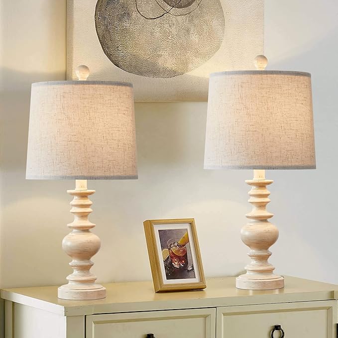 BOBOMOMO Tradition 20.5" Rustic Table Lamp Set of 2 for Living Room Farmhouse Bedside Desk Lamps Bedroom Nightstand Vintage Lamps Linen Washed(Suitable for Decorating Small Areas)
