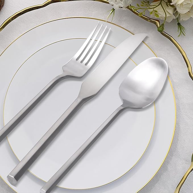 20 Piece Stainless Steel Silverware Set, Handle Flatware, Modern Matte Finish Cutlery Set, Service for 4, Dishwasher Safe-Ruum Studio Home