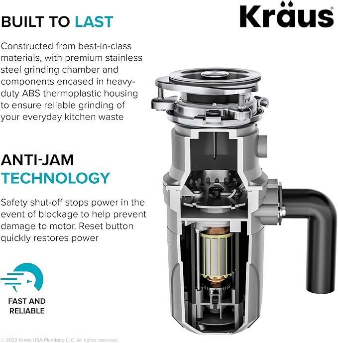 KRAUS® WasteGuard™ High-Speed 1/2 HP Continuous Feed Ultra-Quiet Motor Garbage Disposal with Power Cord and Flange Included and Universal Mount-Ruum Studio Home
