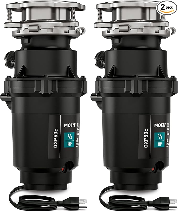 Moen Prep Series PRO 1/2 HP Continuous Feed Compact Garbage Disposal, Power Cord Included, GXP50C (Pack of 2)-Ruum Studio Home