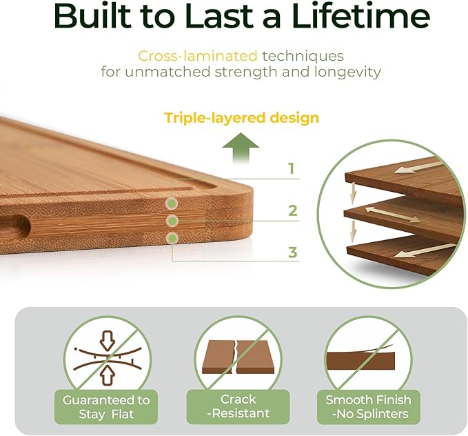 Bamboo Cutting Board, Durable Wood Cutting Boards for Kitchen with Deep Juice Grooves & Built-in Handles, Ideal Charcuterie & Chopping for Meat, Vegetables and Fruits Ideal Kitchen Gifts-Ruum Studio Home
