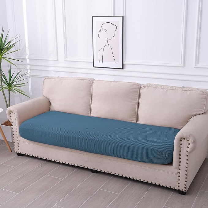 hyha Waterproof Couch Cushion Covers for Pets, Non Slip Sofa Seat Cover for Dogs Washable, Soft Thick Stretch Jacquard Fabric, Sofa Slipcovers with Elastic Bottom (1 Piece for Large, Blue)-Ruum Studio Home