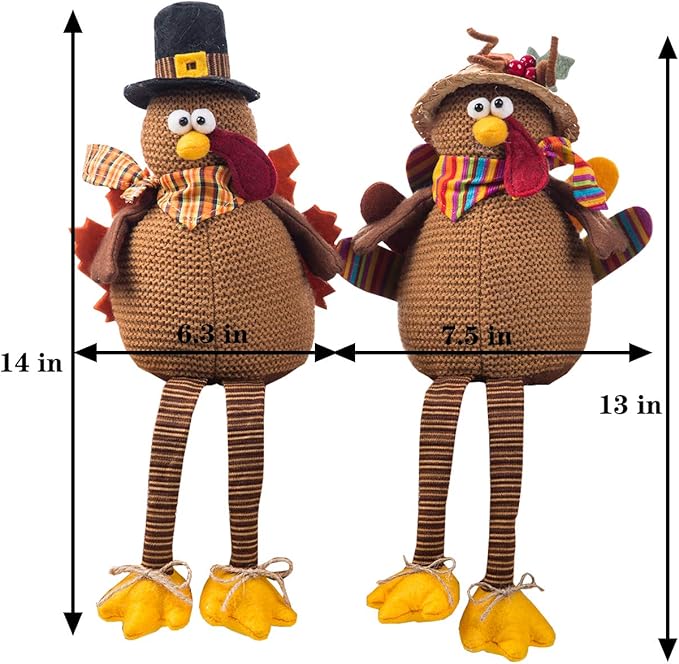 Ogrmar 2 Pack Stuffed Turkey Couple Doll Thanksgiving Tabletop Decoration Exquisite Handmade Turkey Doll Kit for Autumn Fall Thanksgiving Home Decor-Ruum Studio Home