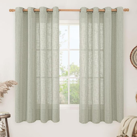 LAMIT Sheer Linen Curtains 63 Inch Length for Bedroom, Faux Linen Textured Light Filtering Neutral Bronze Grommet Window Treatment Drapes for Living Room, 2 Panels, 52 x 63 Inch, Sage Grey-Ruum Studio Home