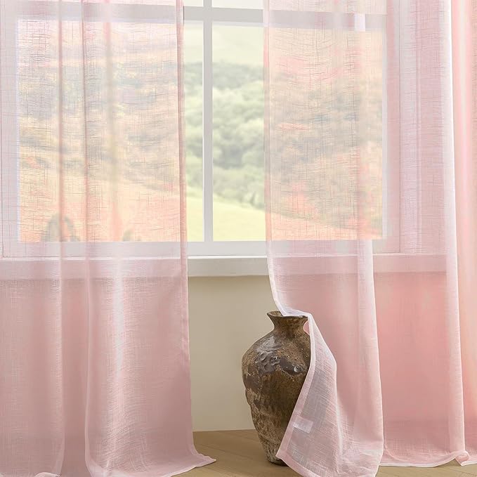 Joydeco Sheer Curtains for Living Room, Beige Curtains 90 Inches Long 2 Panels Set, Window Curtains Privacy Assured with Light Filtering(W52 x L90 Inch,Tapioca)-Ruum Studio Home