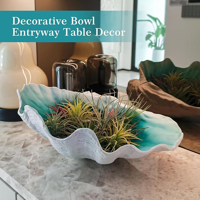 Extra Large Clam Shells Decorative Bowl-Turquoise Sea Shells Decorative Storage Bowls for Coastal Beach theme house table centerpiece decorations & Nautical decorations for coffee table -12.4"-1PC-Ruum Studio Home