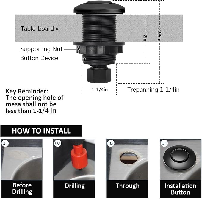 Garbage Disposal Air Switch Kit for SinkTop Waste Disposal with Stainless Steel Black Short Air Button by Briidea-Ruum Studio Home