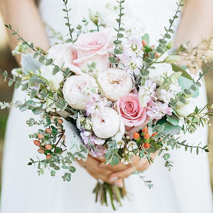 48Pcs Faux Eucalyptus Stems, 15" Artificial Eucalyptus Plants with White Frosted Coating, Fake Eucalyptus Decor Plastic Greenery Leaves for Wedding Bouquets Home Decor DIY Floral Arrangements-Ruum Studio Home