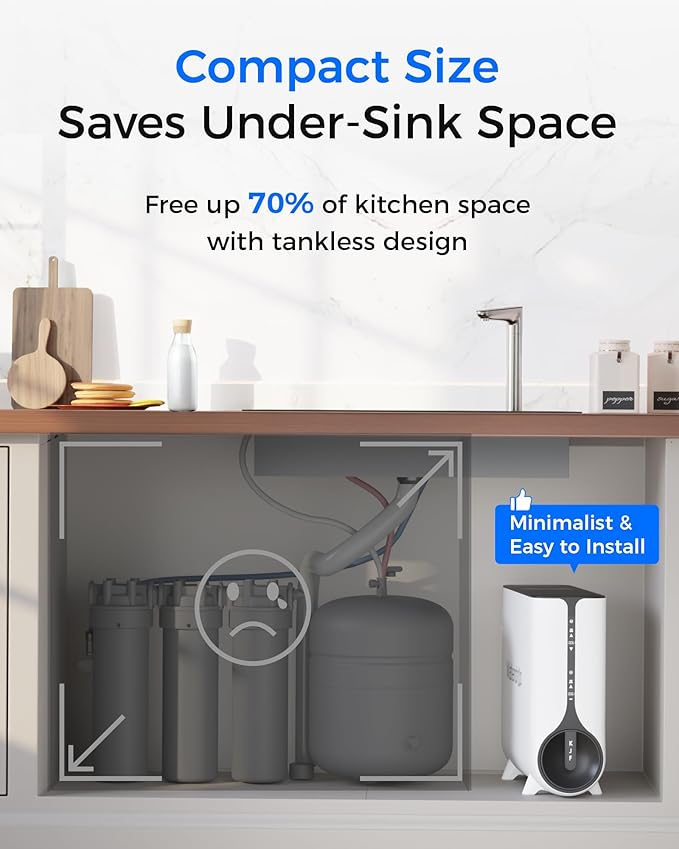 Waterdrop Reverse Osmosis System, Instant Hot Water Dispenser, 600 GPD, Reduce PFAS, Tankless, 2:1 Pure to Drain, Under Sink, TDS Reduction, Smart LED Faucet, Hot and Cold Water Dispenser Faucet-Ruum Studio Home