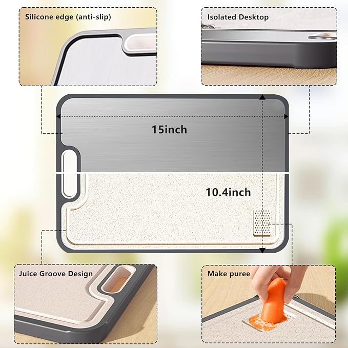 FIRE HIVE Kitchen Stainless Steel Cutting Board,Double-Sided Multi-Functional Cutting Boards,Large Cutting Board Made of Stainless Steel & Platycodon, 16*11 inches Safe Kitchen Cleaning Cutting Boards-Ruum Studio Home