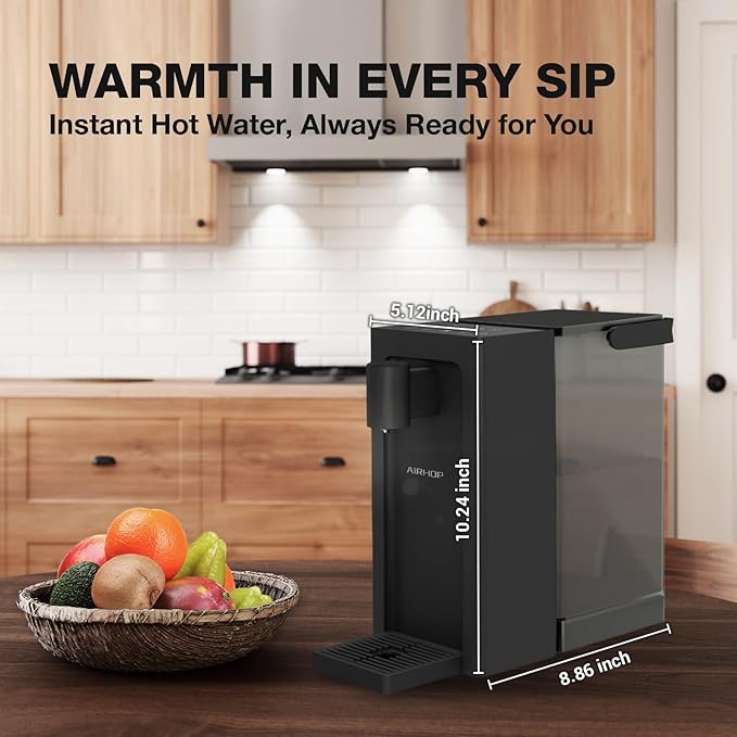 AIRHOP Instant Hot Water Dispenser, Quick Heating Countertop Water Dispenser with Child Locks, Adjustable 5 Temp 3 Water Volume Dispense, 100OZ 3L Removable Tank, Ideal for Home Office Kitchen, Black-Ruum Studio Home