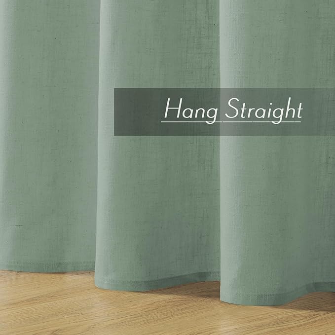 Joydeco Linen Curtains for Living Room,Light Filtering Rod Pocket Back Tab Semi Sheer Drapes Window Long Curtains 63 inches Long Sage Green-Ruum Studio Home