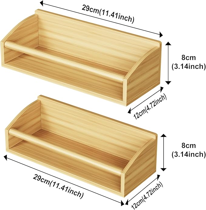 2 Pack Magnetic Spick Rack for Refrigerator, Fridge Organizer Shelf, Bamboo Wood-Ruum Studio Home