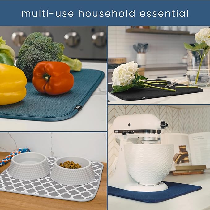 S&T INC. Dish Drying Mat XL, 18” x 24”, Absorbent Microfiber Kitchen Counter Mat, Dish Drying Pad for Dishes, Utensils, Pots and Pans, Extra Large, Pewter Grey Trellis-Ruum Studio Home
